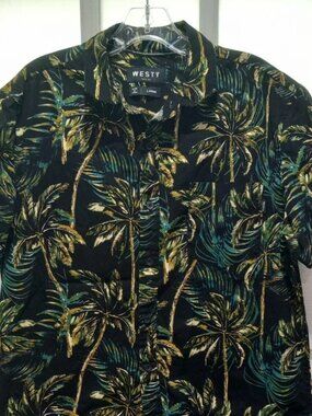Westy Men Hawaiian Short Sleeve Button Up Shirt Size Large Palm Trees